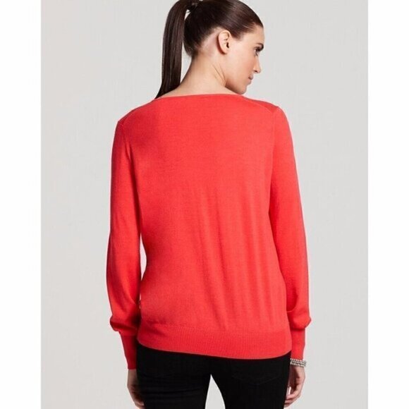 Theory Coral Pink Wool Silk Belinda B Fluidity Crew Neck Long Sleeve Knit - S - Picture 11 of 12
